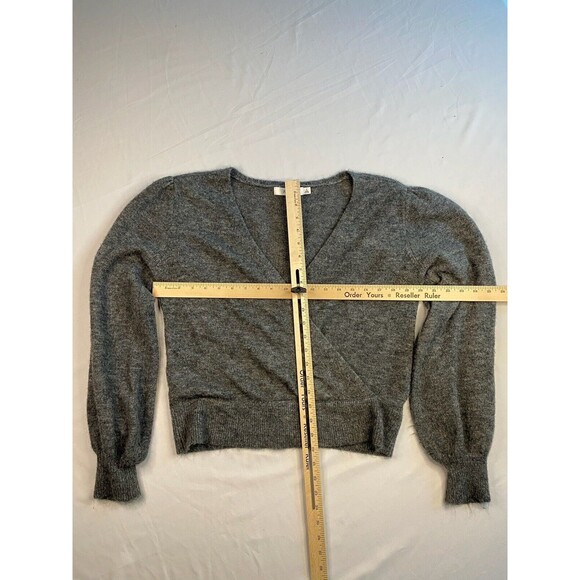Just Fab Cross Sweater V Neck Gray Cropped Womens Large Thick Heathered Balloon - Picture 2 of 9